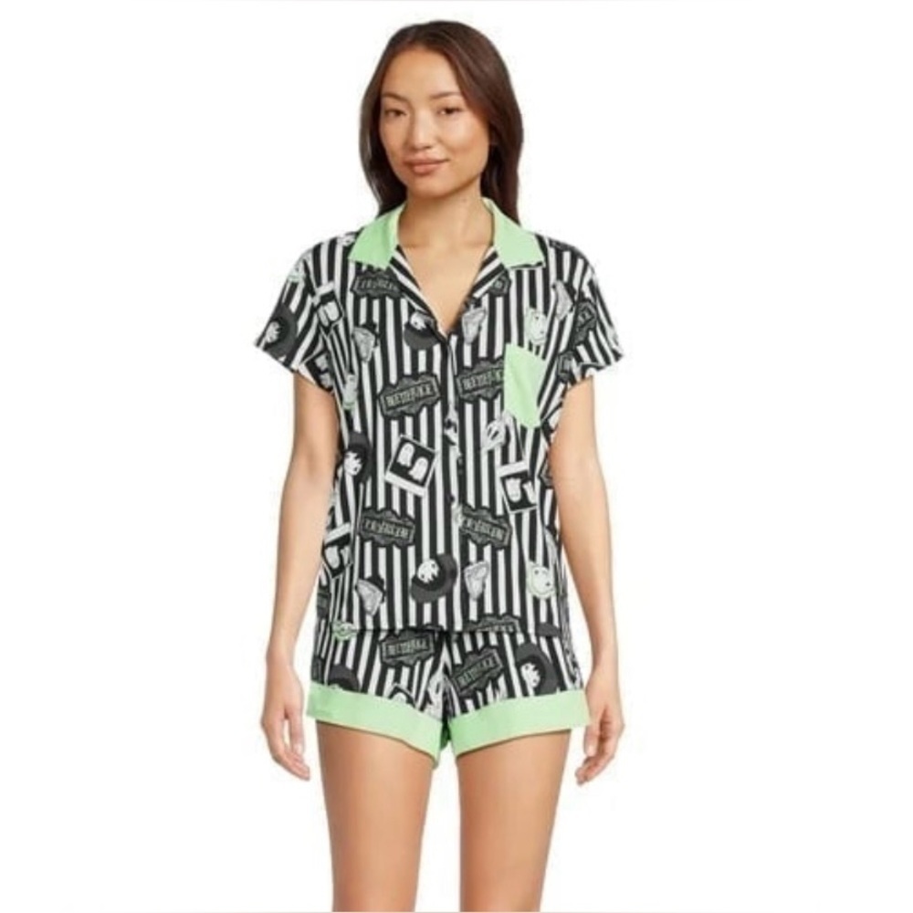 Warner Bros Beetlejuice Top & Shorts Pajamas Black PJ Sleepwear Set Women’s 3X